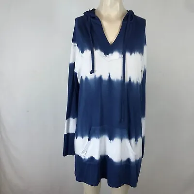 Buy Beach Break - Women's M/l - Navy Tie Dye - Long Sleeve V Neck Hooded Cover-up • 12.41£