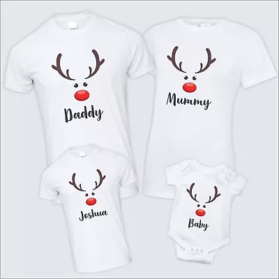 Buy Personalised Reindeer Rudolph Family Matching Custom Name Printed Xmas T Shirt • 9.75£