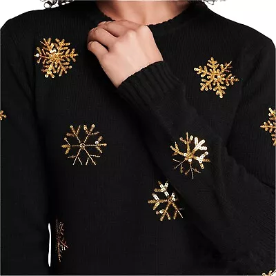 Buy Ladies STAR Knitted Christmas Party Sequined Pullover Jumper UK 8 10 18 NEW • 26.95£