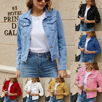 Buy UK Womens Denim Jackets Jeans Coats Casual Tassel Long Sleeve Lapel Button Loose • 24.99£