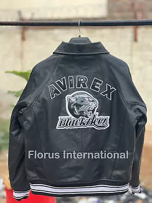 Buy Men's Avirex Leather Jacket Real Cowhide Leather Jacket Black Aces Jacket • 44.27£