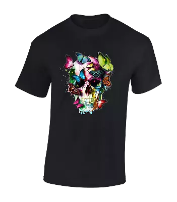 Buy Skull Nature Butterfly Mens T Shirt Cool Gothic Fashion Cool Retro Vintage Top • 7.99£