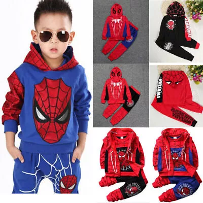 Buy Kid Boys Spider-man Tracksuit Clothes Hoodies Tops Sweatshirt Pants Outfit Set • 8.69£