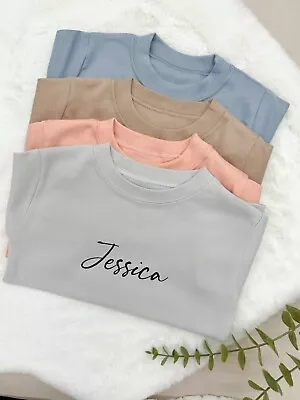 Buy Personalised Script Name  Cotton T-shirt | Brown, Blue, Pink, Grey • 7.99£