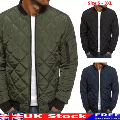 Buy Men Quilted Padded Puffer Jacket Casual Winter Warm Coat Bomber Zip Up Outwear • 15.89£