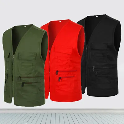 Buy Men Sleeveless Multi-Pocket WaistcoatSafari Gilet Jacket Hiking Fishing Vest UK • 11.15£