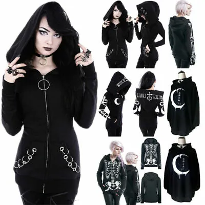 Buy UK Women Gothic Punk Skull Hooded Hoodie Coat Ladies Jackets Pullover Sweatshirt • 20.87£