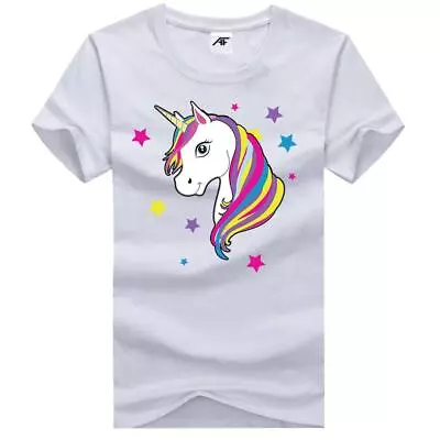 Buy Women Unicorn Rainbow Printed T-Shirt Funny Gift Shirt Crew Neck Short Sleeves • 9.96£