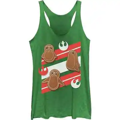 Buy Juniors' Star Wars Porg Christmas Gingerbread Cookies Gym Tank Top - NWT • 6.24£
