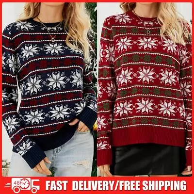 Buy Women Knitted Jumper Long Sleeve Xmas Sweater Fashion Simple Elastic Sweater Top • 15.80£