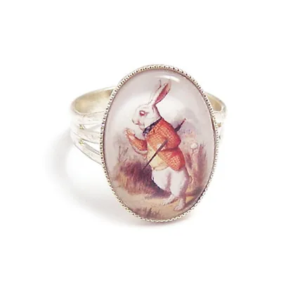 Buy The White Rabbit Ring Alice In Wonderland I'M LATE Silver Fairytale Adjustable  • 17.99£