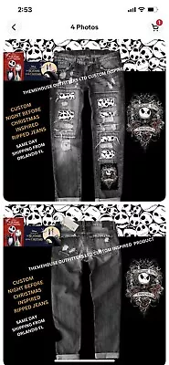 Buy Disney Night Before Christmas Inspired Ripped Stretch Boyfriend Jeans Clothes  • 57.83£