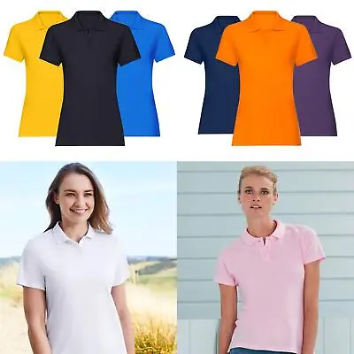 Buy Ladies Plain Polo T-Shirts Knit Collar Short Sleeve Women's Regular Fit T-Shirt • 5.99£