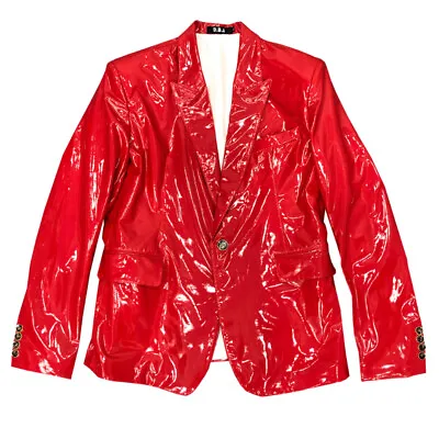 Buy Men Faux Leather Jacket Shiny Wet Look Lapel Coat Punk Rock Blazer Clubwear • 107.99£