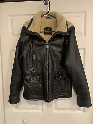 Buy Vintage The Connection Leather Jacket Size S Biker Style Hooded See Photos NICE • 26.54£