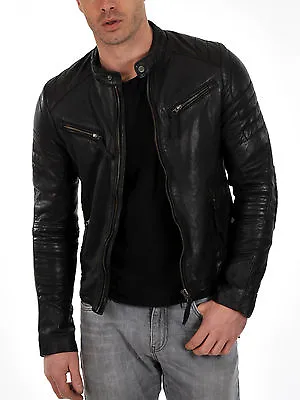 Buy New Men's Leather Jacket Black Slim Fit Motorcycle Real Lambskin Jacket #802 • 110.10£