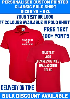 Buy Personalised Custom Printed Classic Polo Shirt Your Text Logo Unisex Workwear   • 9.99£