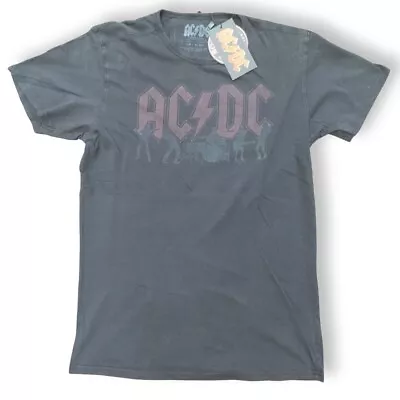 Buy Mens Vintage AC/DC Logo Thrashed Style Band T Shirt - Grey Boxy Small • 14.50£