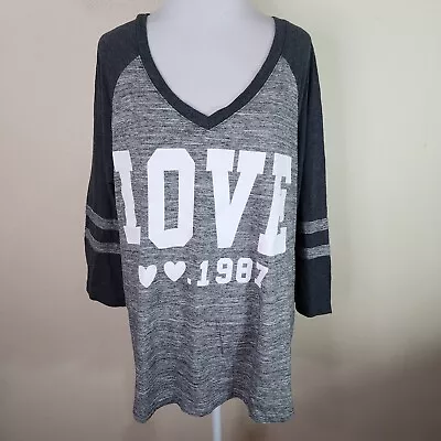 Buy 'LOVE' Women's Reflex Gray Raglan Sleeve V Neck T Shirt Size 3XL • 9.64£