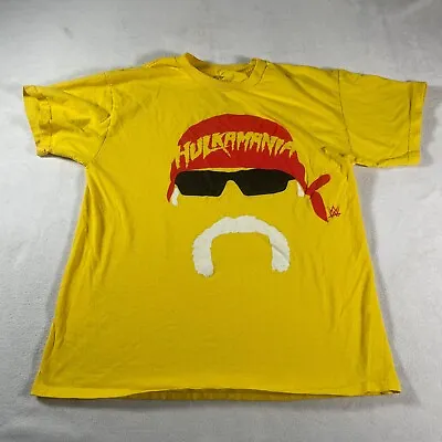 Buy WWE Hulkamania Shirt Womens Large Yellow Tee Graphic Face Mustache T Hulk Hogan • 13.22£