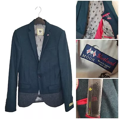 Buy Noose & Monkey Blazer Jacket Moon Shetland Wool, Teal Bluey Green, Size 34RG • 25.99£