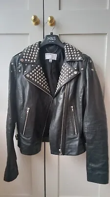 Buy Muubaa Silver Stars Studded Punk Rock Black Leather Zip Buckle Biker Jacket 10 • 30£