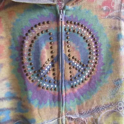 Buy Peace Sign Hoodie L 100% Authentic Fresh Brew Cotton Blend Studs 2 Sided Tie Dye • 26.46£