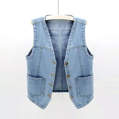 Buy Classic Women Denim Waistcoat Gilet Vest Jeans Sleeveless Jacket Tops Casual New • 21.59£
