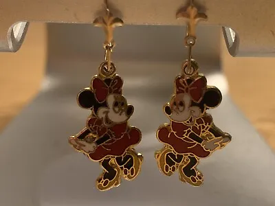 Buy Minnie Mouse Earrings Enamel Disney 3/4  Gold-Tone Vintage 1980’s • 7.50£