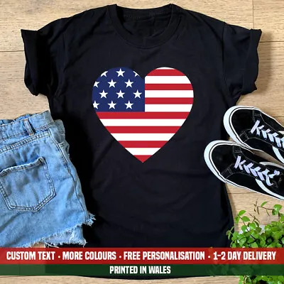 Buy Ladies USA Big Heart T Shirt Love Flag America Football Girlfriend Mum Gift Top • 13.99£