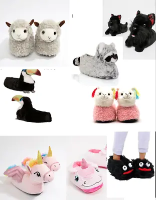 Buy Animal 3d Slippers Girls Womens Fluffy Llama, Sheep, Dog, Unicorn, Monster, Bird • 10.50£