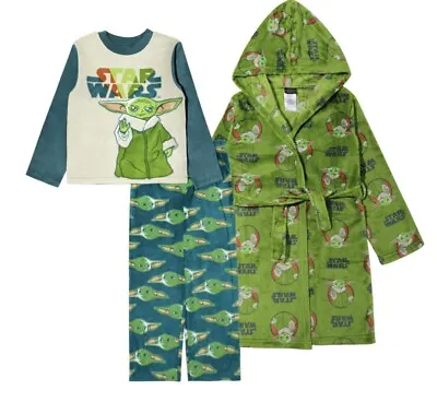 Buy Star Wars Boy Size 6 Plush Hooded Green Robe And Pajamas (Disney Fleece PJs) NEW • 12.86£