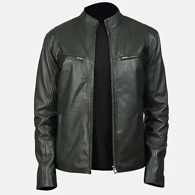 Buy Black Motorcycle Vintage Cafe Racer Leather Casual Mens Jacket • 34.99£