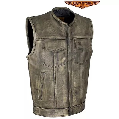 Buy Mens Club Vest Distressed Brown Leather Motorcycle Biker SOA Style New With Tags • 84.30£