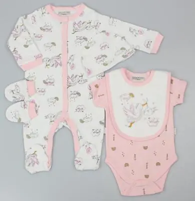 Buy New Baby Girls 5 Piece Clothes Layette Gift Set  Rainbow Stork 0-3 3-6 6-9 Month • 16.95£