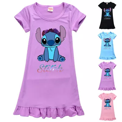 Buy Kids Girls Lilo & Stitch Pyjamas Nightdress Short Sleeve Nightwear Lounge Dress⊹ • 4.82£