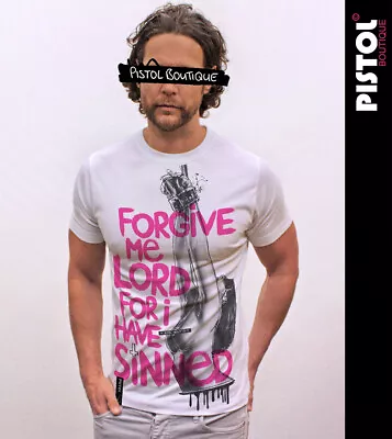 Buy Pistol Boutique Mens White Crew Neck FORGIVE ME LORD SINNER TIED UP GIRL T-Shirt • 22.49£