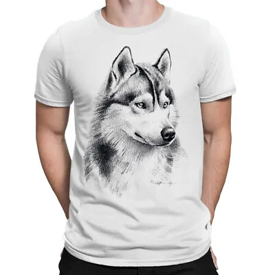 Buy Wolf Husky Drawing Mens T-Shirt | Screen Printed • 12.95£