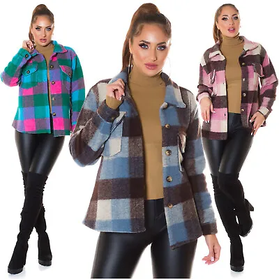 Buy Jacket Shirt Woman Trendy Warm Fabric Checkered Pockets With Buttons New • 40.88£