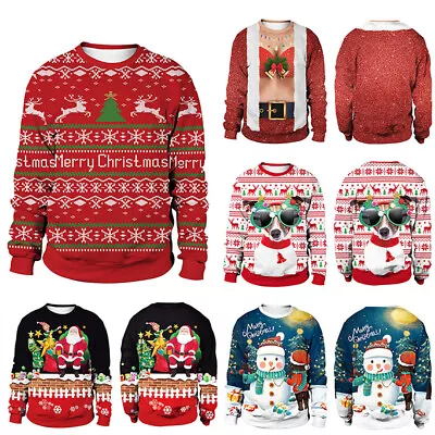Buy Christmas Ugly Sweater Women Men Xmas Jumper Sweatshirt Tops Hoodies Winter Warm • 14.26£