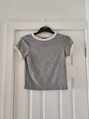 Buy Grey & White Trim, Short Sleeved Top By Newlook Size 10 • 2.50£