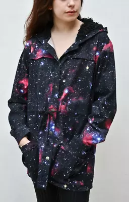 Buy Size S EVIL TWIN Galaxy /Nebula Print Cotton Hooded Cosy Parka Coat • 38£