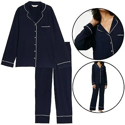Buy M&S Ladies Womens Pyjama Set Cotton Modal Button Up Top & Bottom Cool Comfort PJ • 13.99£