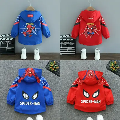 Buy Boys Spiderman Windbreaker Jacket Spring Autumn Kids Hoodie Outerwear 1-6 Years • 15.53£