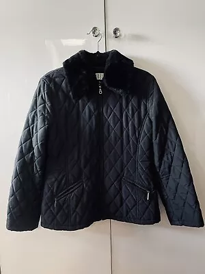 Buy MARELLA Black Quilted Detachable Faux Fur Collar Jacket UK10. Great Condition • 30£