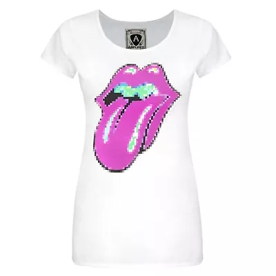 Buy Amplified Womens/Ladies Pixel Lick The Rolling Stones T-Shirt NS7879 • 23.03£