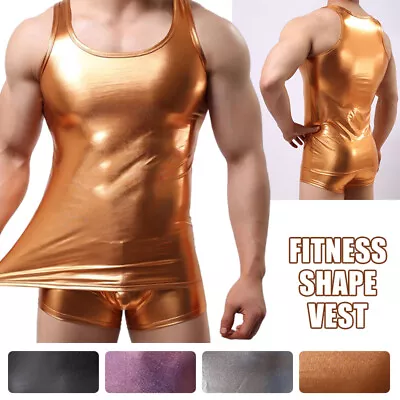 Buy Men Shiny Tank Top Slim Fit Jazz Latin Dancewear Gym Yoga Nightclub Tee Costume • 12.35£