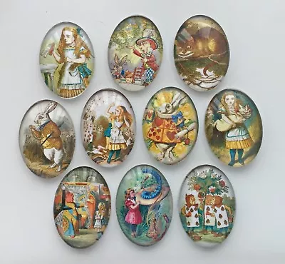 Buy 10 Alice In Wonderland Glass Cabochons Oval 25mm X 18mm Crafts Jewellery Making • 4.99£