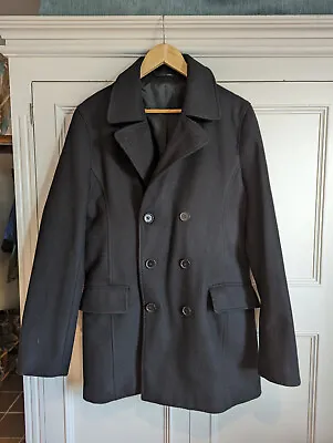 Buy Mens French Connection Double Breasted Pea Coat Medium, Black • 45£