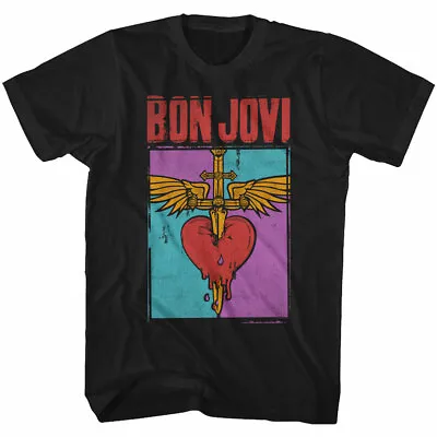 Buy Bon Jovi Bleeding Heart & Dagger Adult T Shirt Rock Music Merch • 47.95£